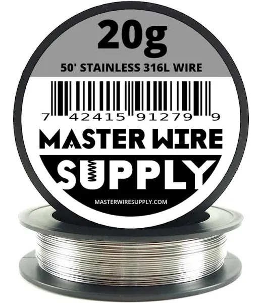 Stainless Steel 316L - 50' - 20 Gauge Wire - 50ft - 0.81mm - 0.032in - Made in USA - Master Wire Supply