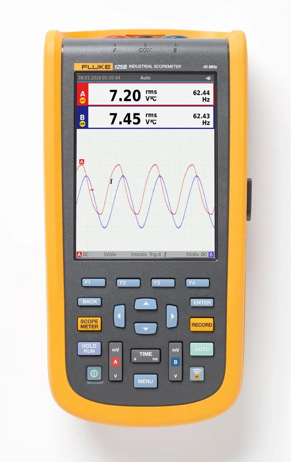 Fluke 125B Industrial ScopeMeter Oscilloscope with Bus Health, Power Measurement, and Harmonics Mode, SCC120 Kit