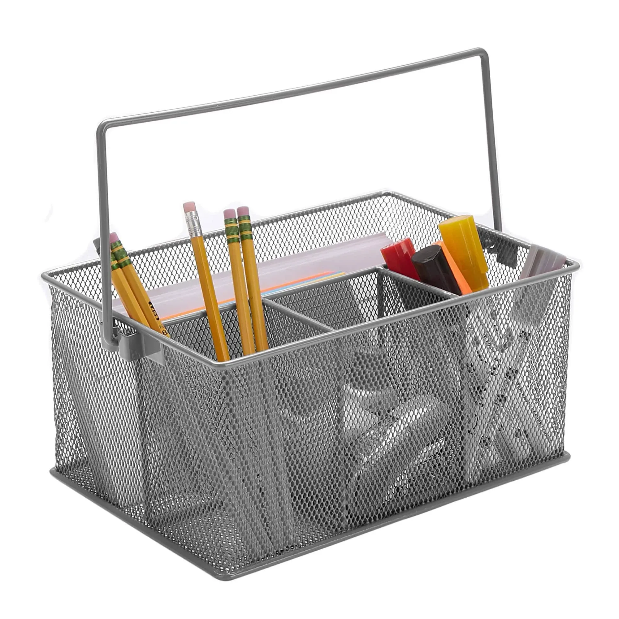 Mind Reader Metal Mesh Basket with Handle, Gray, Organizer