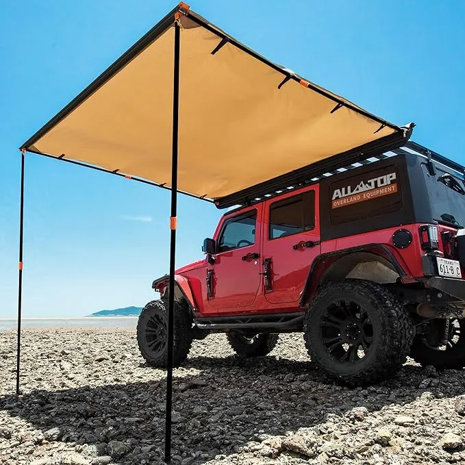 ALL-TOP Vehicle Awning 4.6'x6.6' Roof Rack Pull-Out Sun Shade UV50+, Weatherproof 4x4 Side Awning for Camping & Overland (Hardware Included)