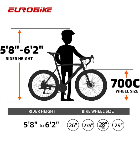 EUROBIKE Road Bike 700C Wheels 21 Speed Disc Brake Bicycle 54cm Cycling