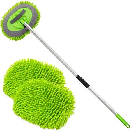 anngrowy 62" Microfiber Car Wash Brush with Long Handle Car Washing Mop Kit Mitt ...