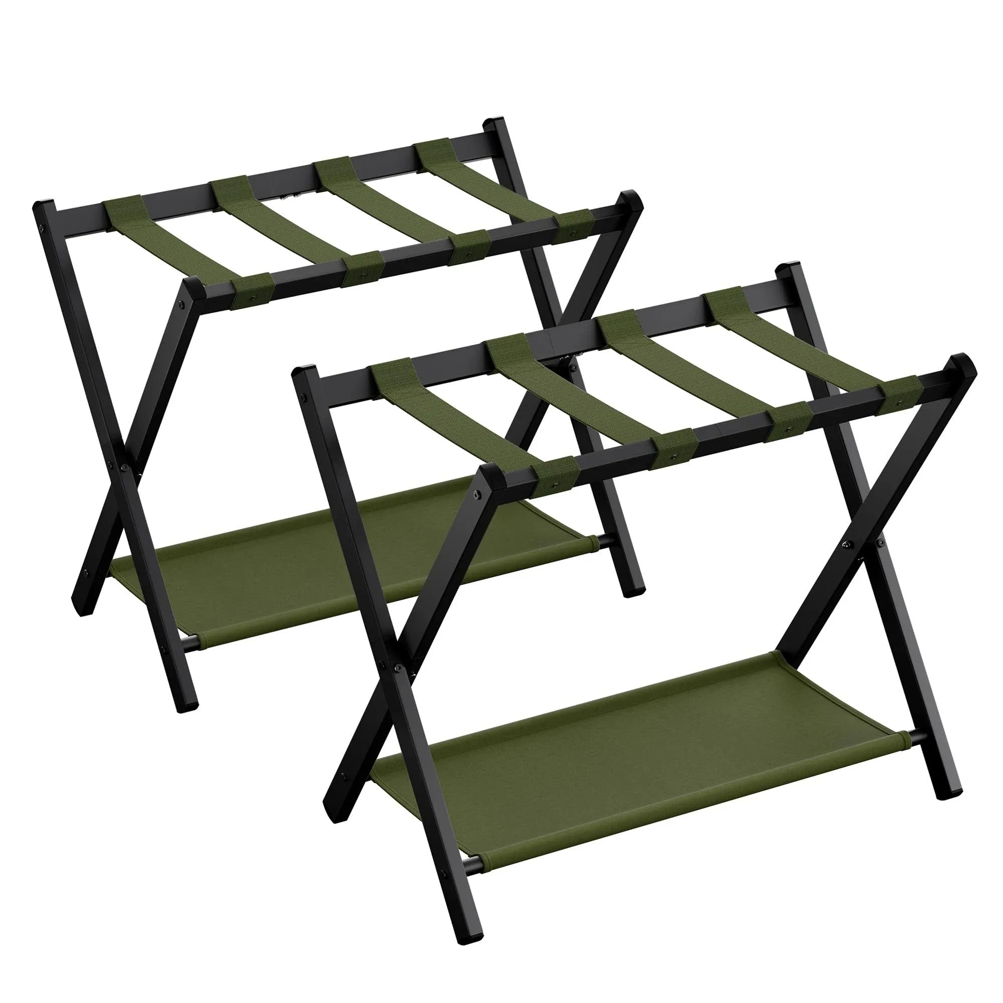 SONGMICS Foldable Luggage Rack with Storage Shelf, Forest Green + Black / 2