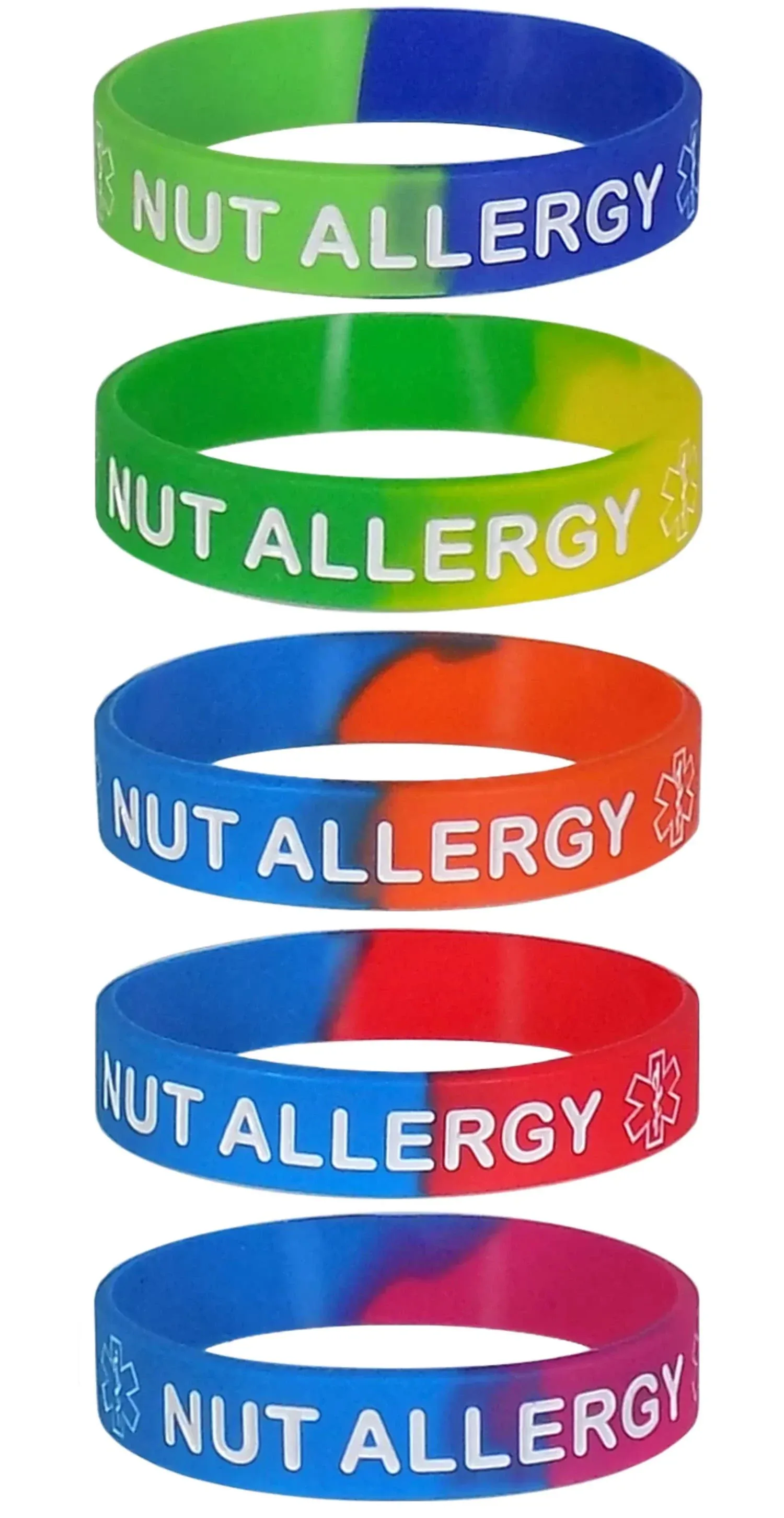 NUT ALLERGY Silicone Wristbands - Child Size (7 inches) 5 Pack