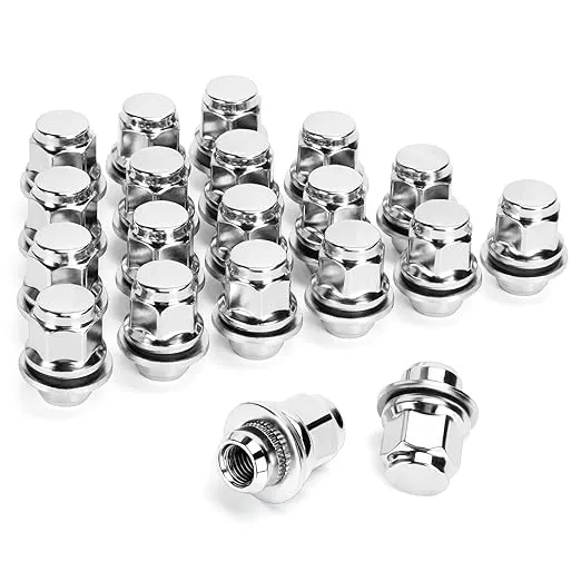 Dynofit 12x1.5 OEM Lug Nuts Fit For Tacoma Sienna Camry, M12x1.5 Mag Stock Nuts Compatible with Toyota 5 lug Flat Seat Wheel, 1.46" Height One-Piece Design Chrome Factory Lug Nuts Fit Corolla 4 Runner