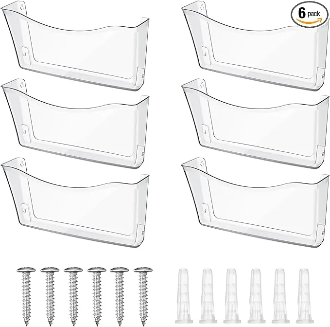 Colarr 6 Pcs Expandable Pocket Wall File Set Plastic Wall Mountable Space Saving Files Clear Office Wall Organizer Wall Mount File Holder Wall Hanging File Organizer for Mail Letter Magazine