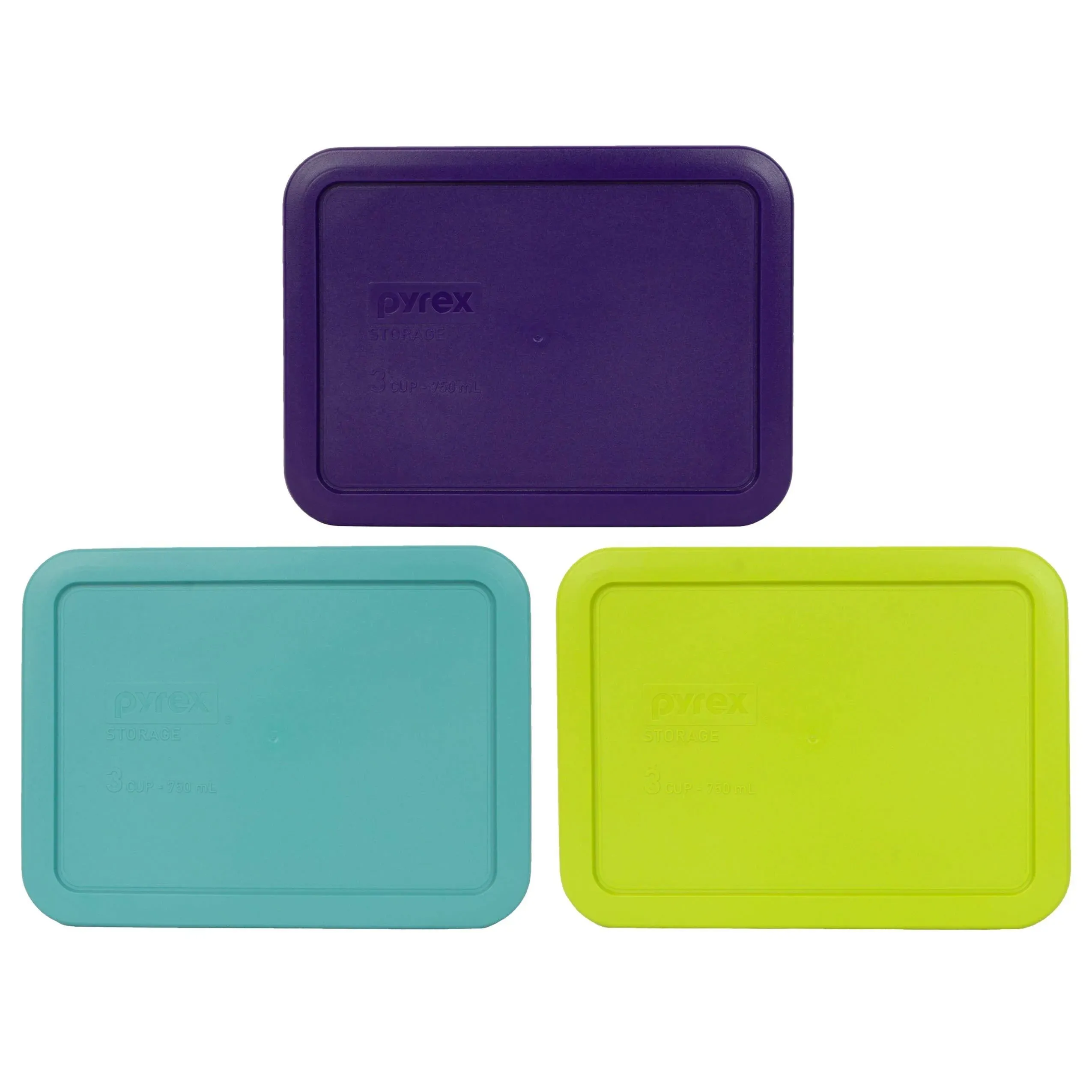 Pyrex 7210-PC 3 Cup (1) Purple, (1) Edamame Green, and (1) Turquoise Plastic Replacement Lids