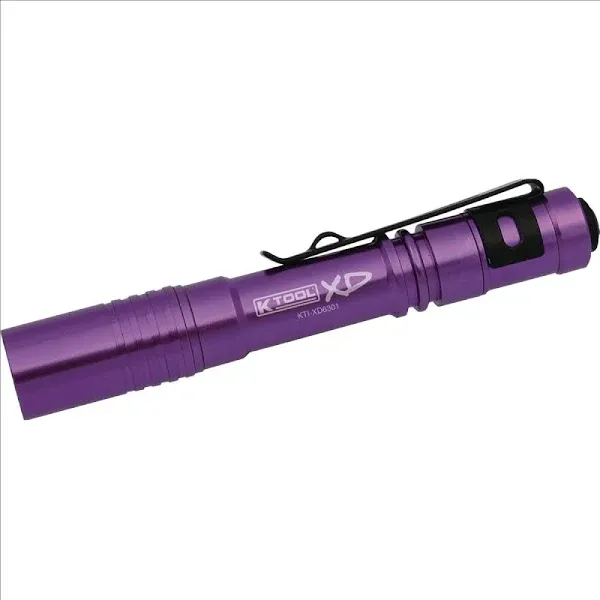 K Tool International XD6301 Rechargeable UV Leak Detection Pen Light with Pocket Clip; Ideal for A/C Repair, Engine Oil, Power Steering and Transmission Fluid Leak Detection, 1 Year Warranty, Purple