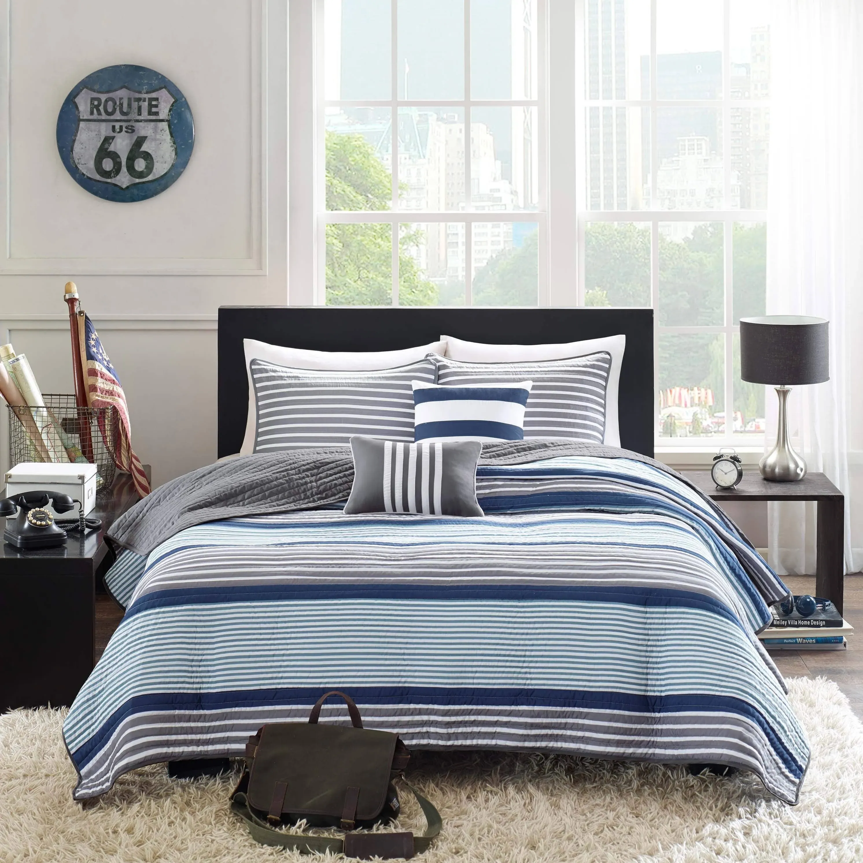 Intelligent Design Quilts Full/Queen Size Casual 4-Piece Polyester Cotton Blue