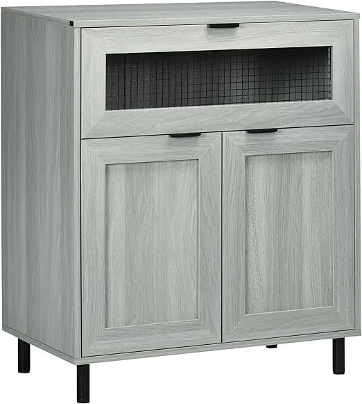 HOMCOM Industrial Buffet Cabinet, Kitchen Sideboard with Metal Grid Flip Drawer ...