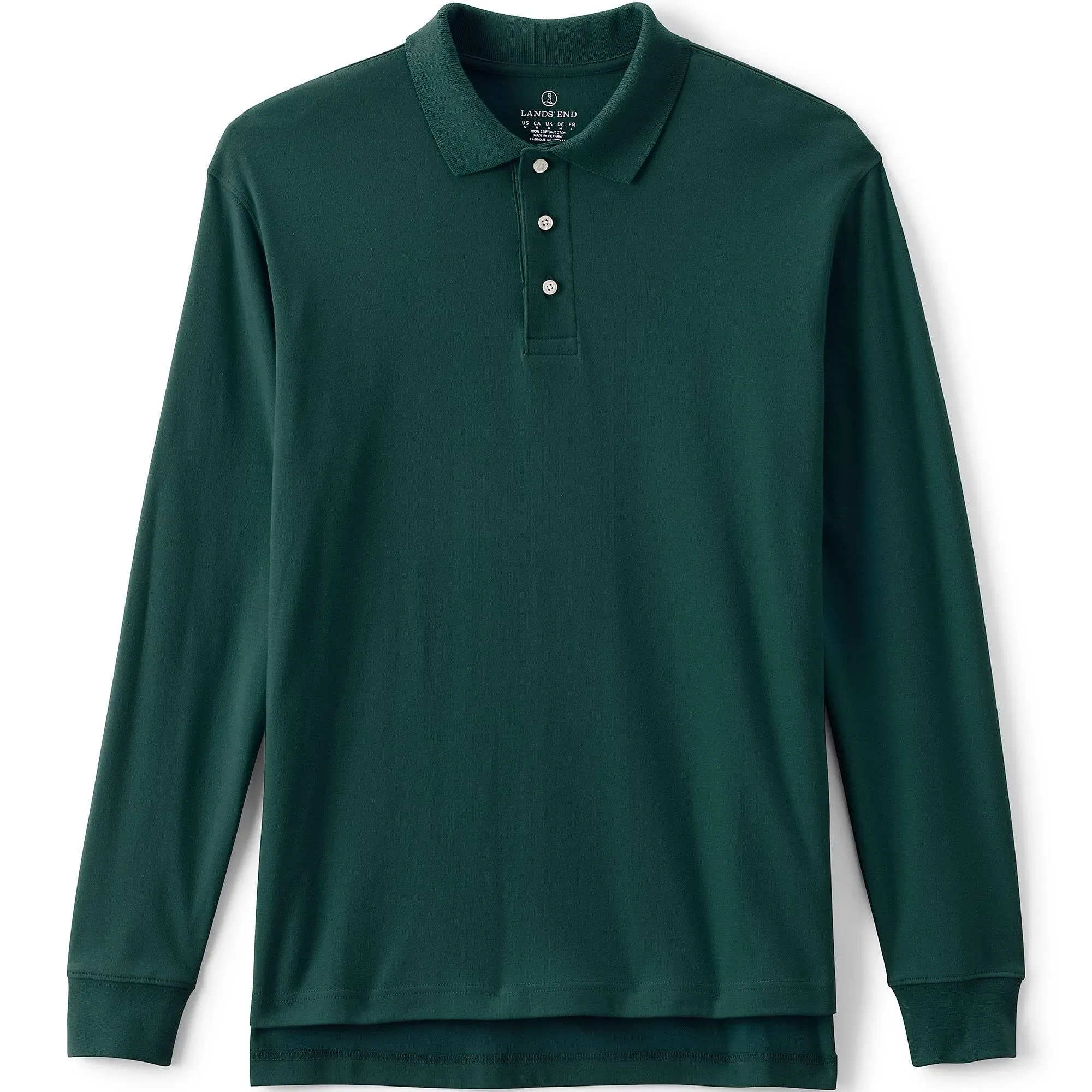 Lands' End School Uniform Kids Long Sleeve Interlock Polo Shirt - Large - Evergreen