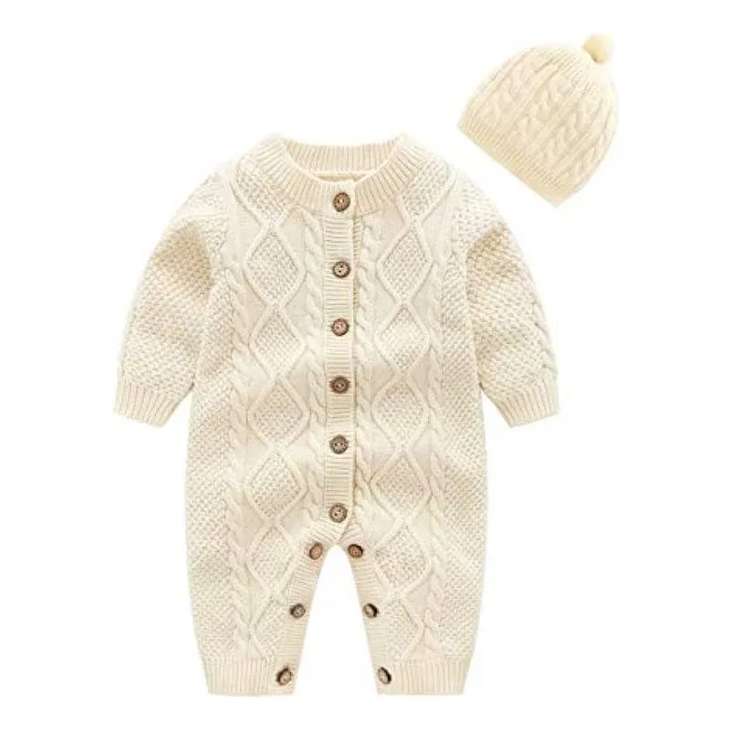 JunNeng Baby Newborn Cotton Knitted Sweater Romper Longsleeve Outfit with Warm ...