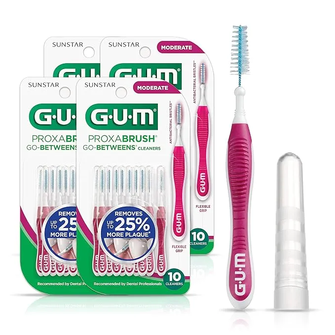 GUM Proxabrush Go-Betweens - Wide - Interdental Brushes - Soft Bristled Dental Picks for Plaque Removal & Gum Health - Safe for Braces & Dental Devices, 10ct (6pk)