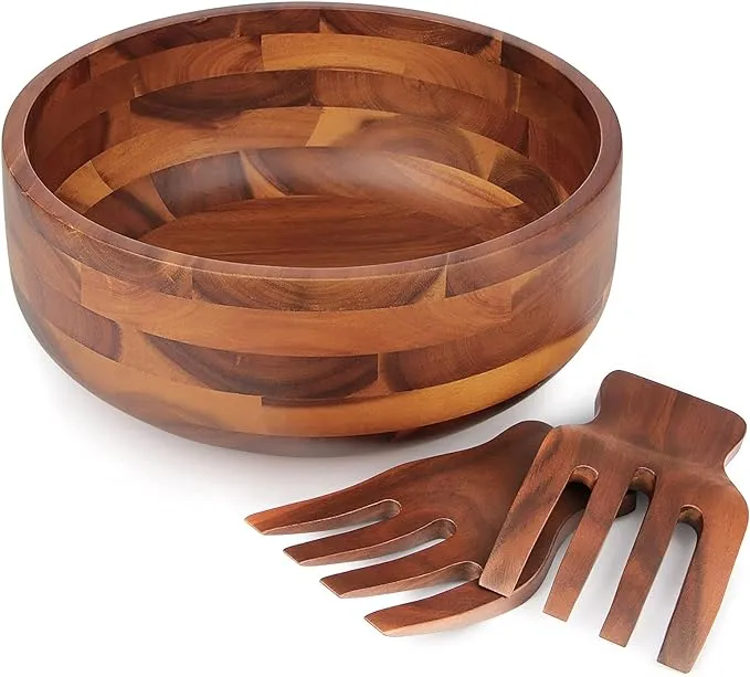 AIDEA Acacia Wood Salad Bowl with 2 Wooden Hands