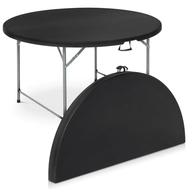 Monibloom 5ft Foldable Plastic Table, Heavy Duty Round Indoor Outdoor Desk for Kitchen Party Wedding, Black, Size: (Large)60.0 (W)60.0 (H)29.5