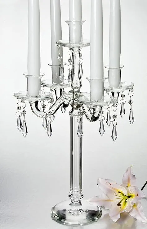 5 Light Crystal Candelabra W Drops - Crystal Candelabra