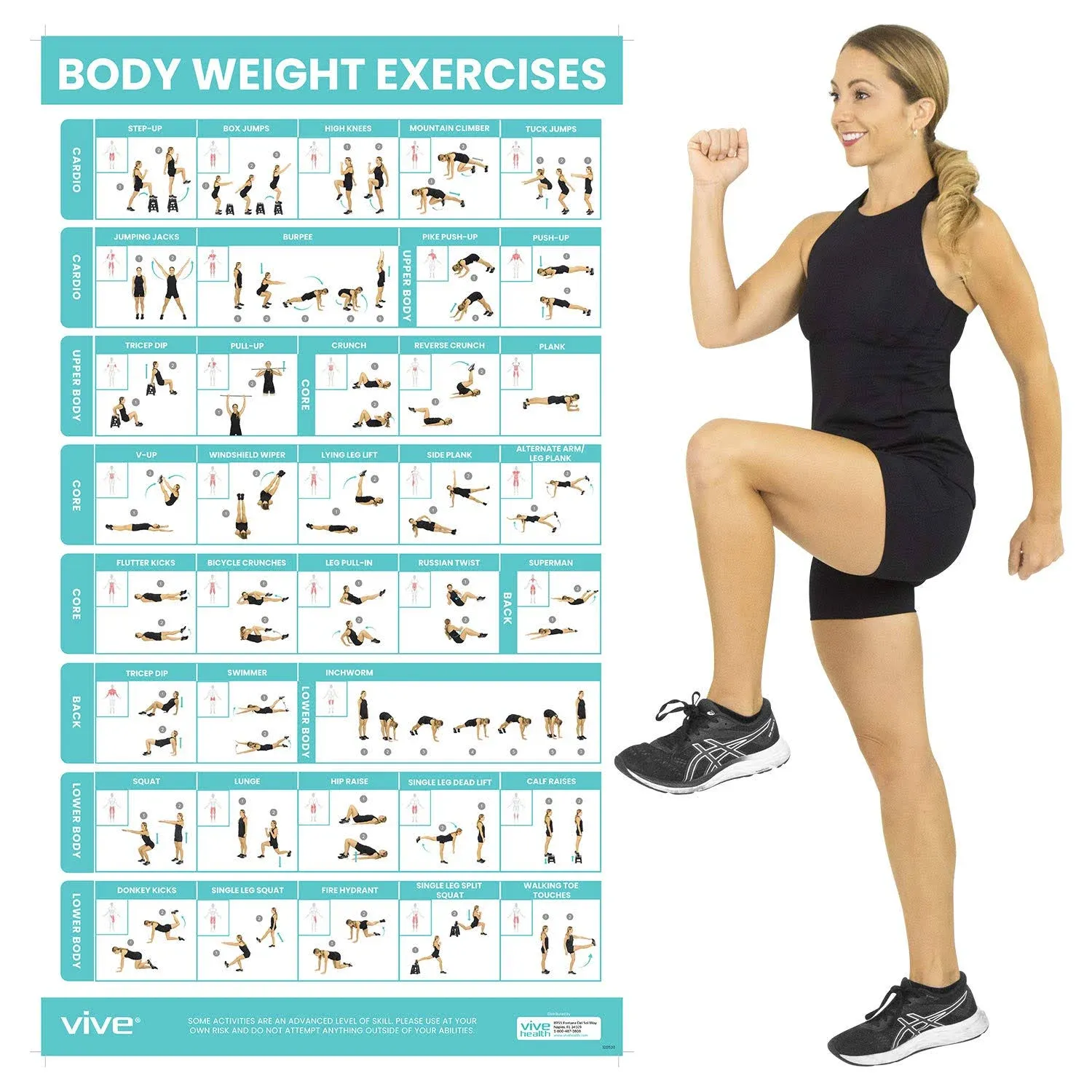 Vive Bodyweight Exercise Poster - Workout Poster for Home Gym Decor - Body - - -