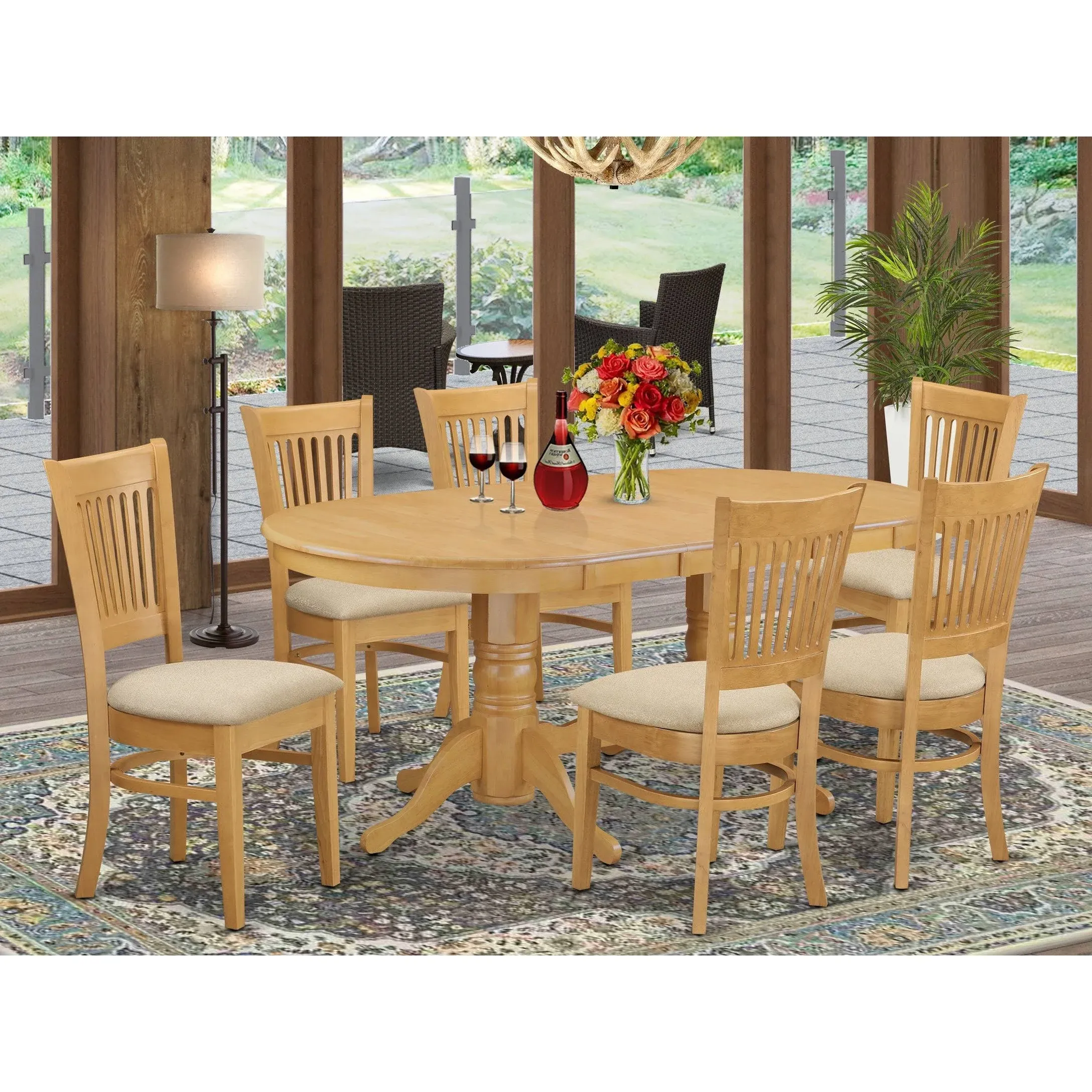 East West Furniture VANC7-OAK-C 7 Piece Dining Room Set Table with A Leaf and 6 ...