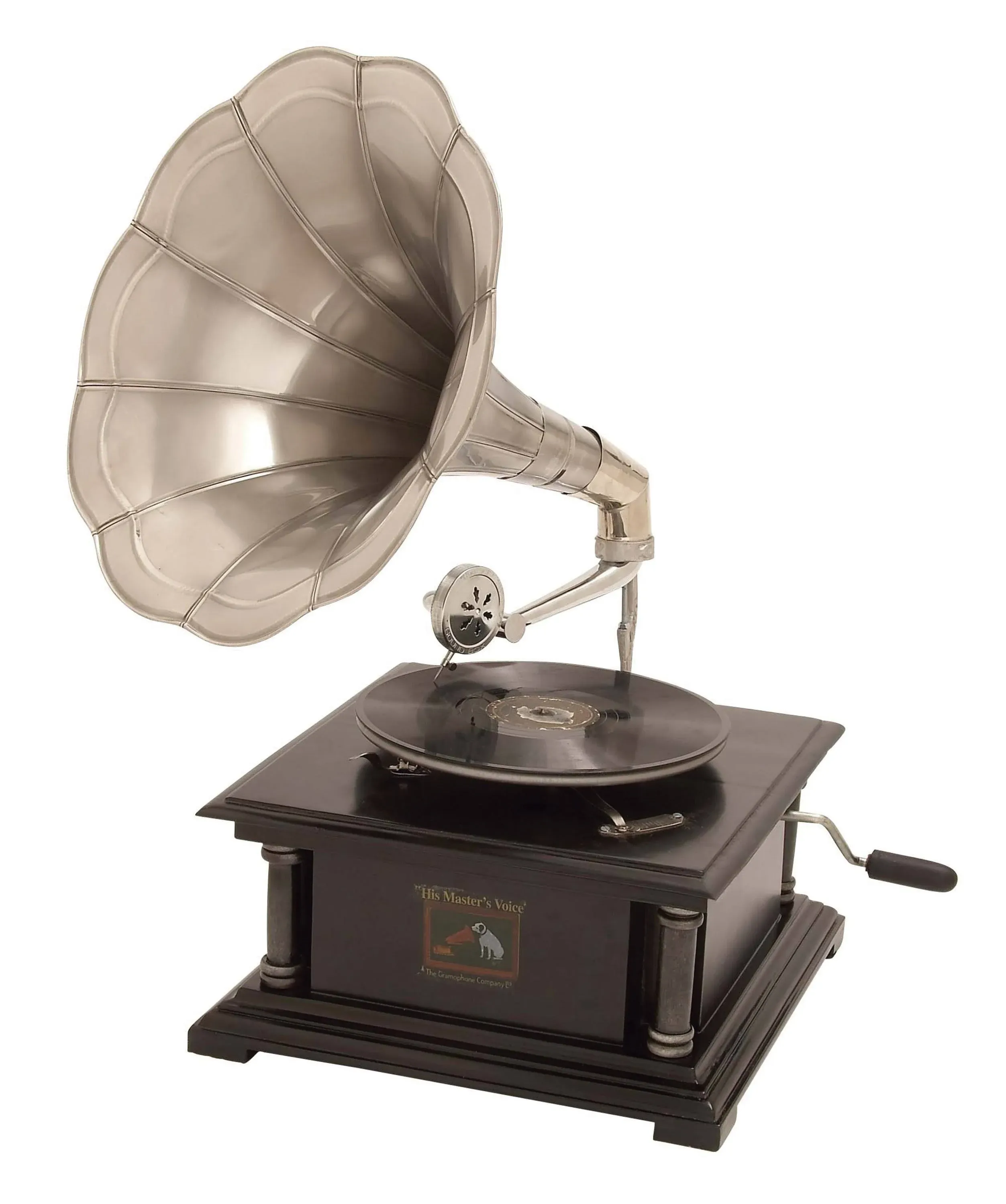 Deco 79 Mango Wood Functional Gramophone with Record, 14" x 14" x 26", Black