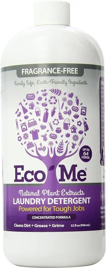 Eco-me Plant Based Concentrated Laundry Detergent, Fragrance-Free, Clear, Unscented, 32 Fl.Oz