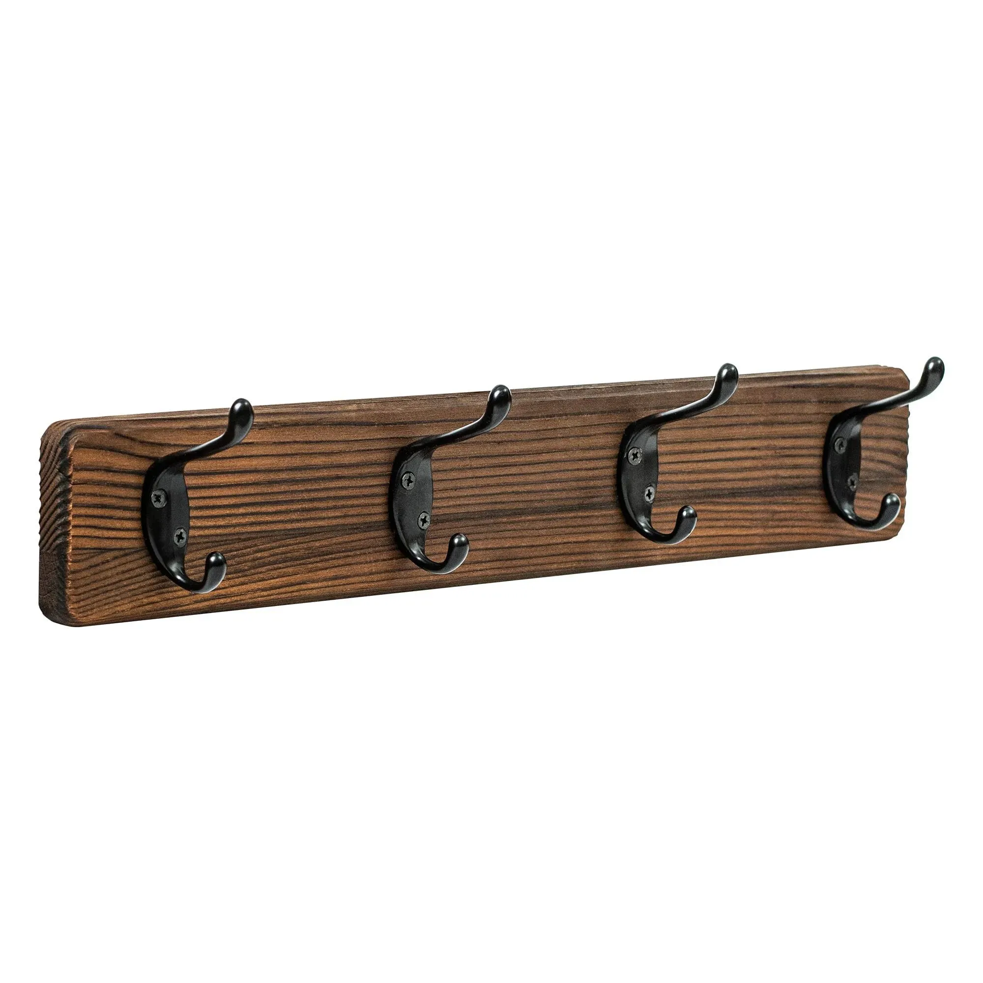 Wall Mounted Coat Rack - Metal Coat Hooks Hanger with Pine Solid Wood Board, 4 Black Literary Rustic Hooks Rail Wall Mount for Hanging Coats, Clothes, Bags, Hat, Towel