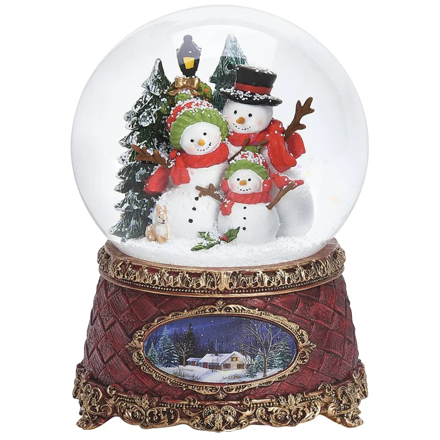 Roman 134067 Musical Snowman Family Dome with Antique Red Base, 5.7-inch Height