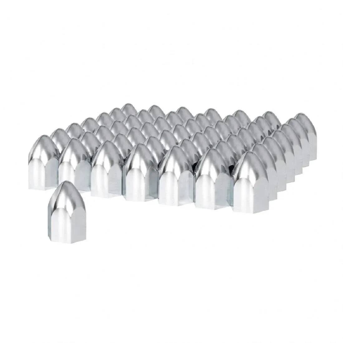 United Pacific 1-1/2" x 2-3/4" Chrome Plastic Bullet Nut Cover - Push-On (60/Pack)