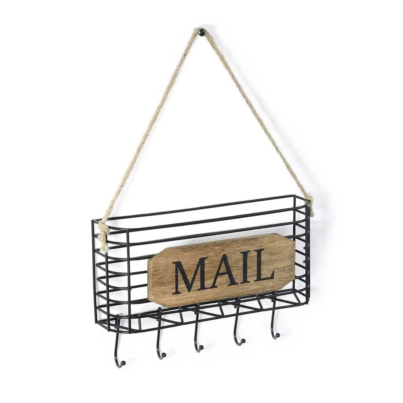  Mail Holder, Rustic Mail Organizer Wall Mount Hanging Small Carbonized Black