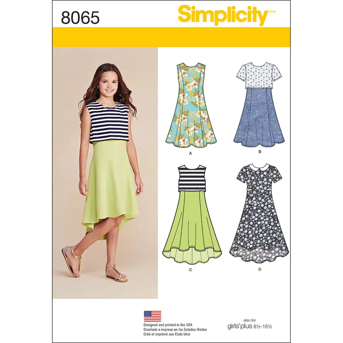 Simplicity Girls Easy Sewing Pattern 8065 Dresses & Over Bodice