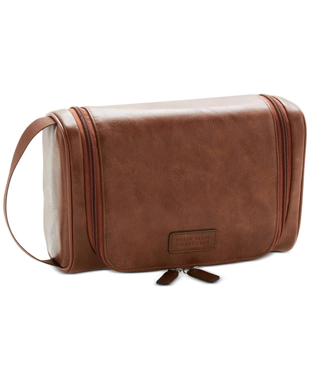 Perry Ellis Portfolio Men&#039;s Hanging Toiletry Travel Bag Brown NEW