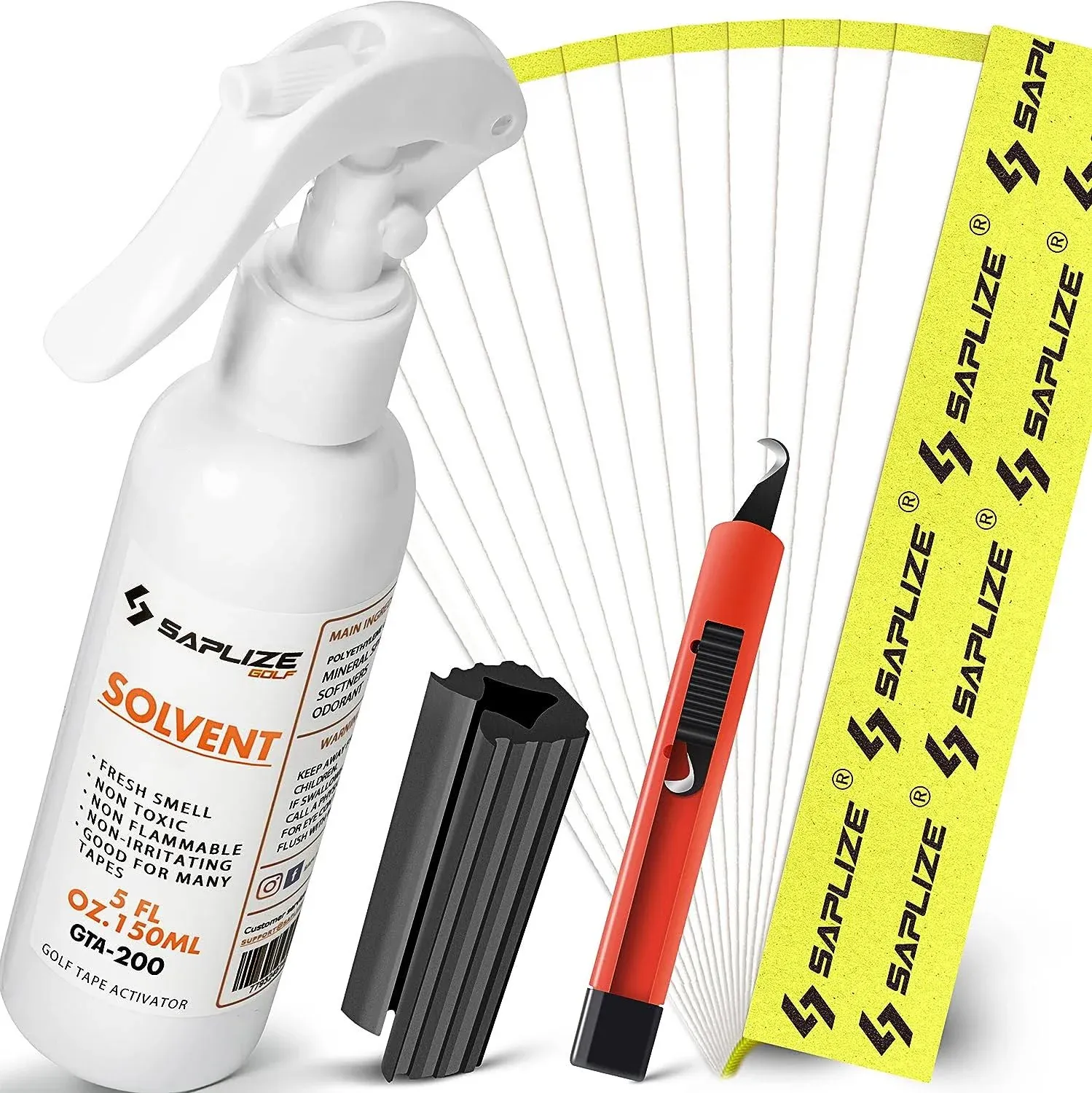 SAPLIZE Golf Regripping Kits with 15 Scrim-Backed Tapes, 5oz Solvent, Vise Clamp and Hook Blade