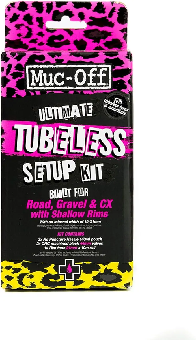 Muc Off Ultimate Tubeless Setup Kit, Road/Gravel/CX 44mm - Tubeless Conversion Kit for Bikes - Includes Tubeless Tire Sealant and Tubeless Valve Stems