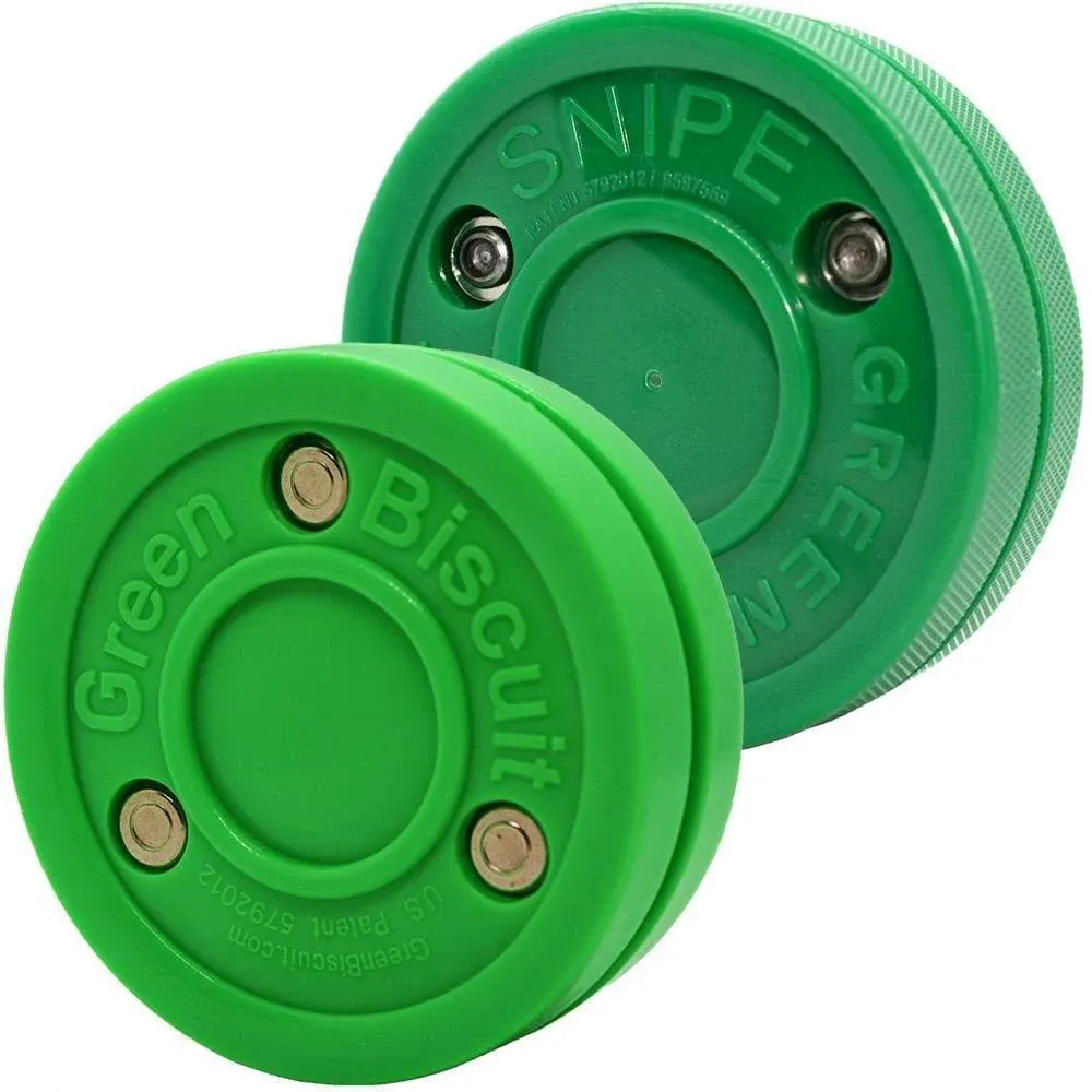 Green Biscuit Hockey Puck 2-Pack, Original, Off Ice Hockey Puck/Snipe, Shooting Street Hockey Puck