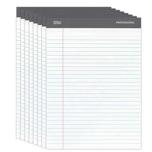 Office Depot Professional Legal Pad, 8 1/2in. x 11 3/4In, Legal Ruled, 50 Sheets per Pad, White, Pack of 8 Pads, 99528