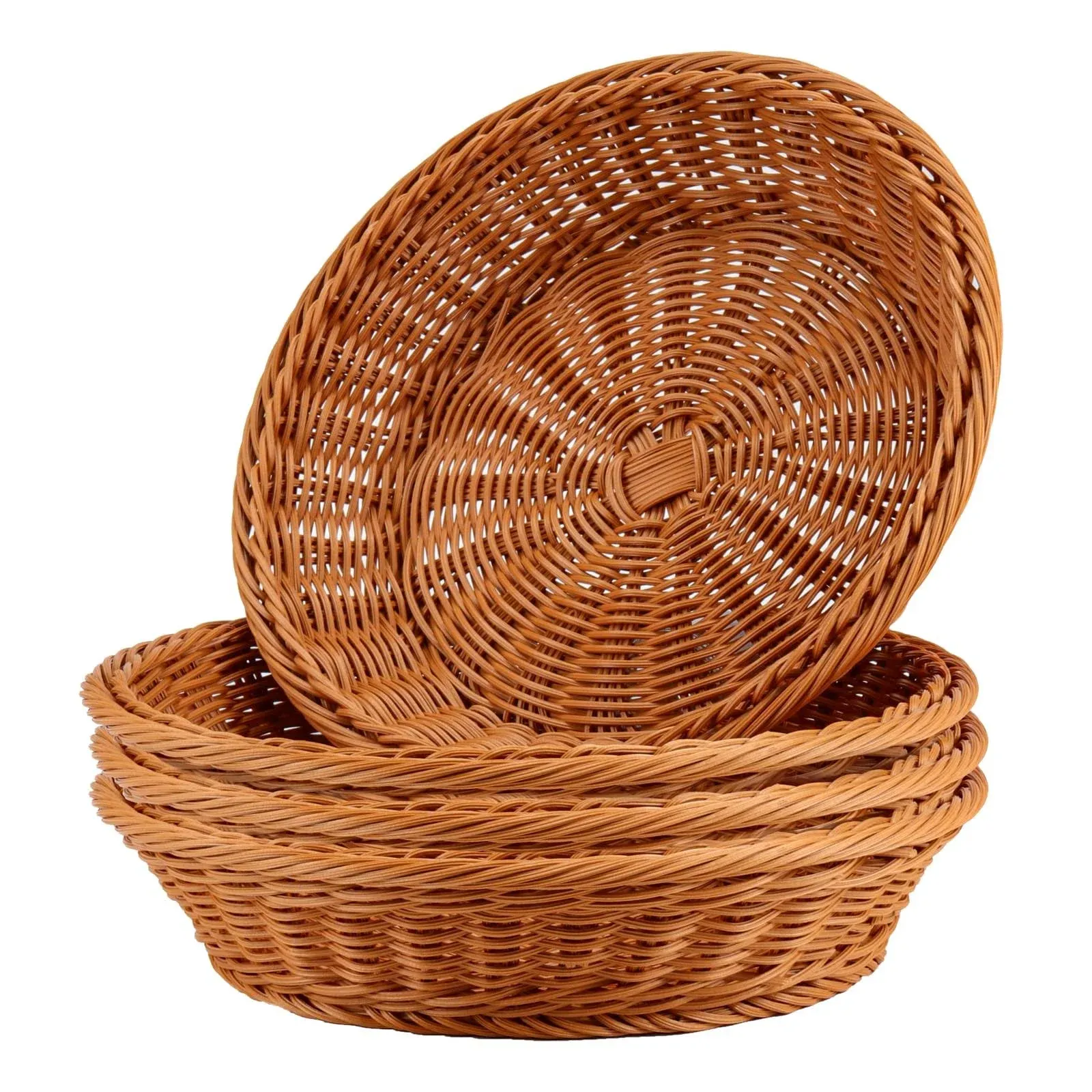 JAPCHET 4 Pack 12 inch Round Wicker Bread Basket, Imitation Woven Rattan Fruit ...