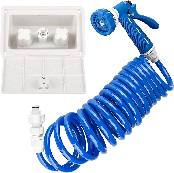 Dura Faucet DF-SA189-WT RV Exterior Quick Connect Detachable Sprayer, Hose, Port, and Spray Box Kit (White)