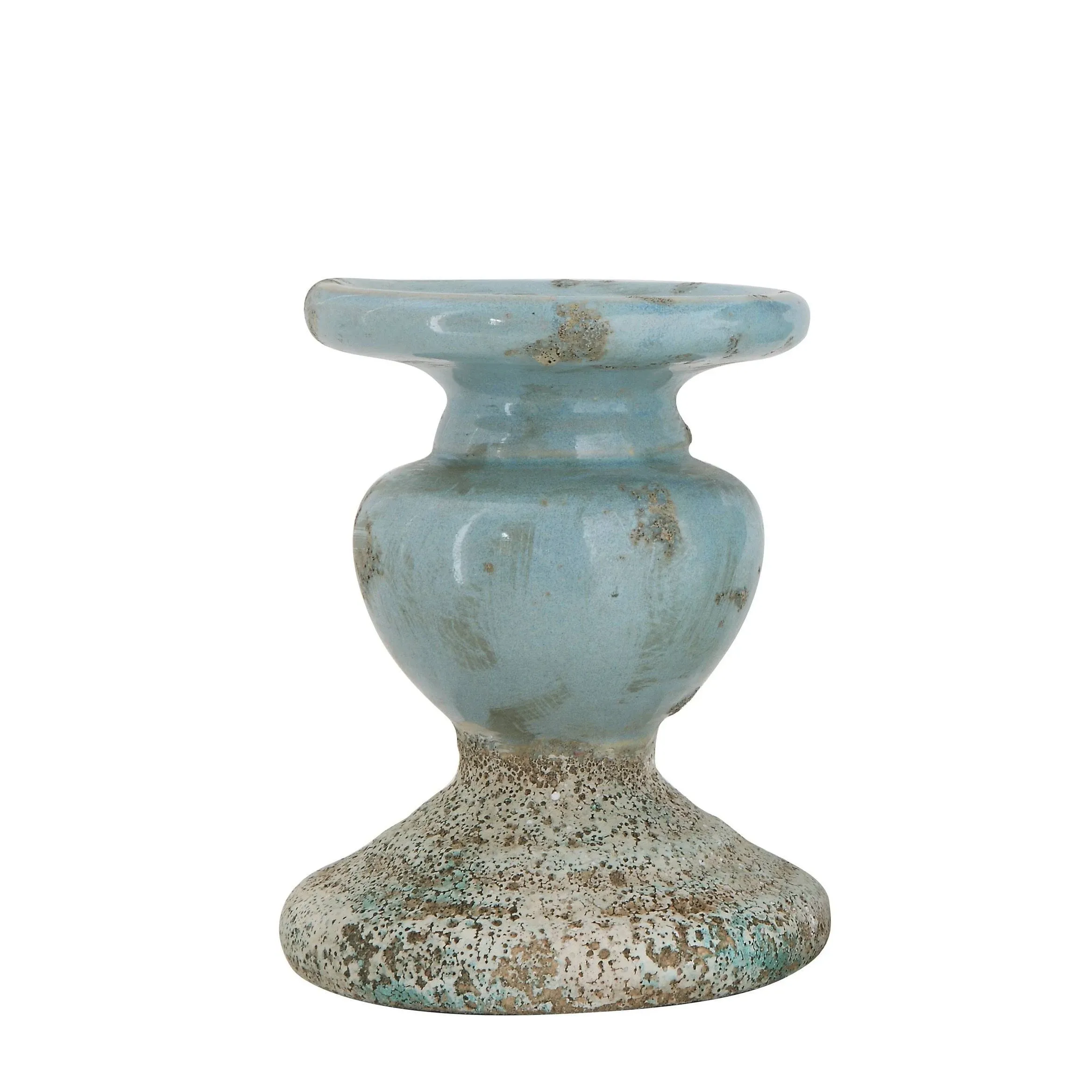 Creative Co-op Small Distressed Blue Terracotta Pillar Candle Holder