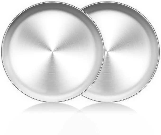 2 Pack 10 Inch Stainless Steel Pizza Pan Round Baking Tray for Home Restaurant