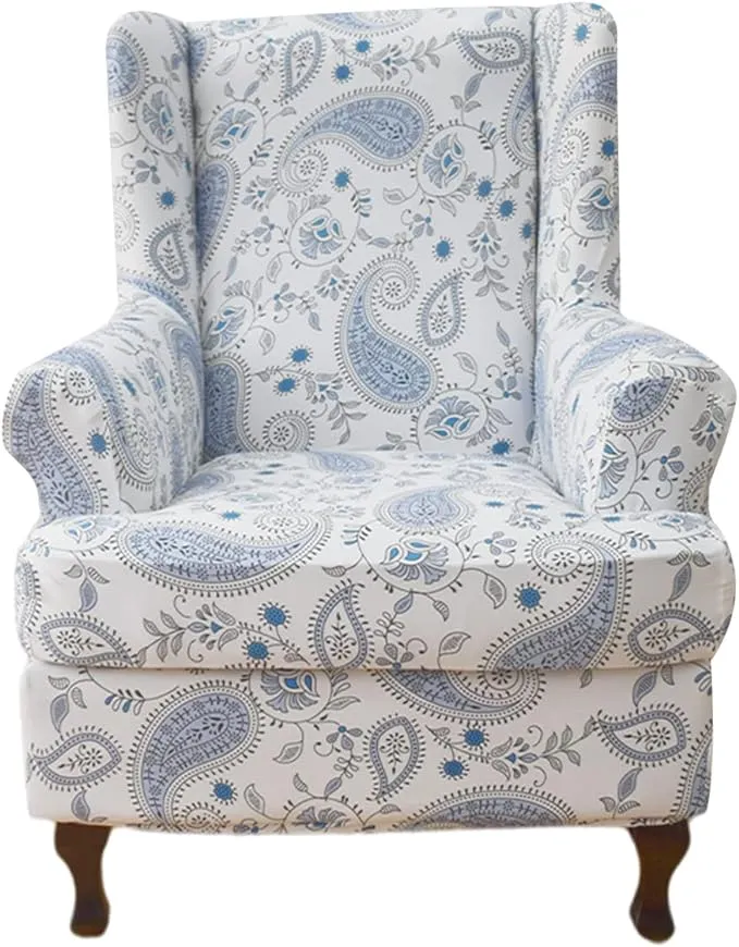 NILUOH Wing Chair Slipcovers 2 Pieces Stretch Spandex Wingback Chair Covers Sofa Slipcover Printing Wingback Armchair Slipcovers Furniture Protector