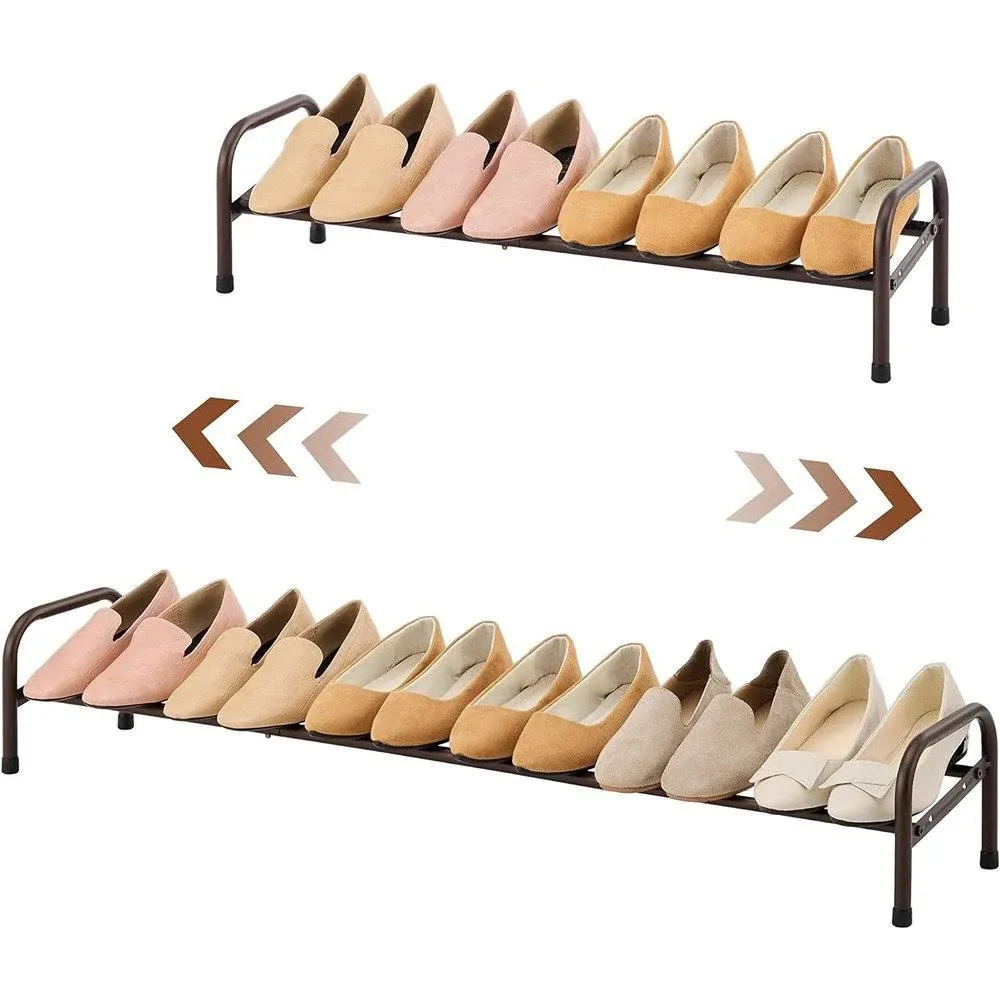 1-Tier Shoe Rack Expandable, Width Adjustable Shoe Shelf Storage Organizer, 41.53'' Metal Standing Shoe Rack for Bedroom Entryway Closet, Holds up to 6 Pairs Shoes, Brown