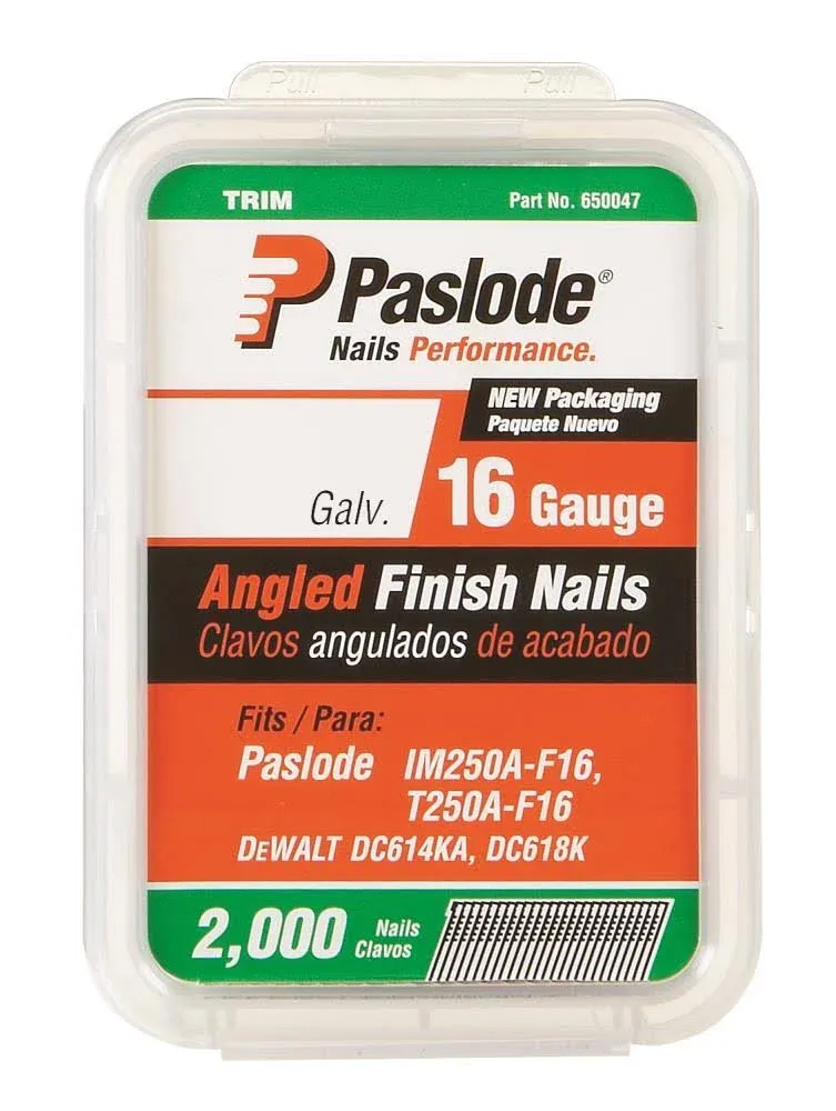 Paslode, 2,000 Count, 2&#034;, 16 Gauge, Angled Galvanized Finish Nail 650047 New