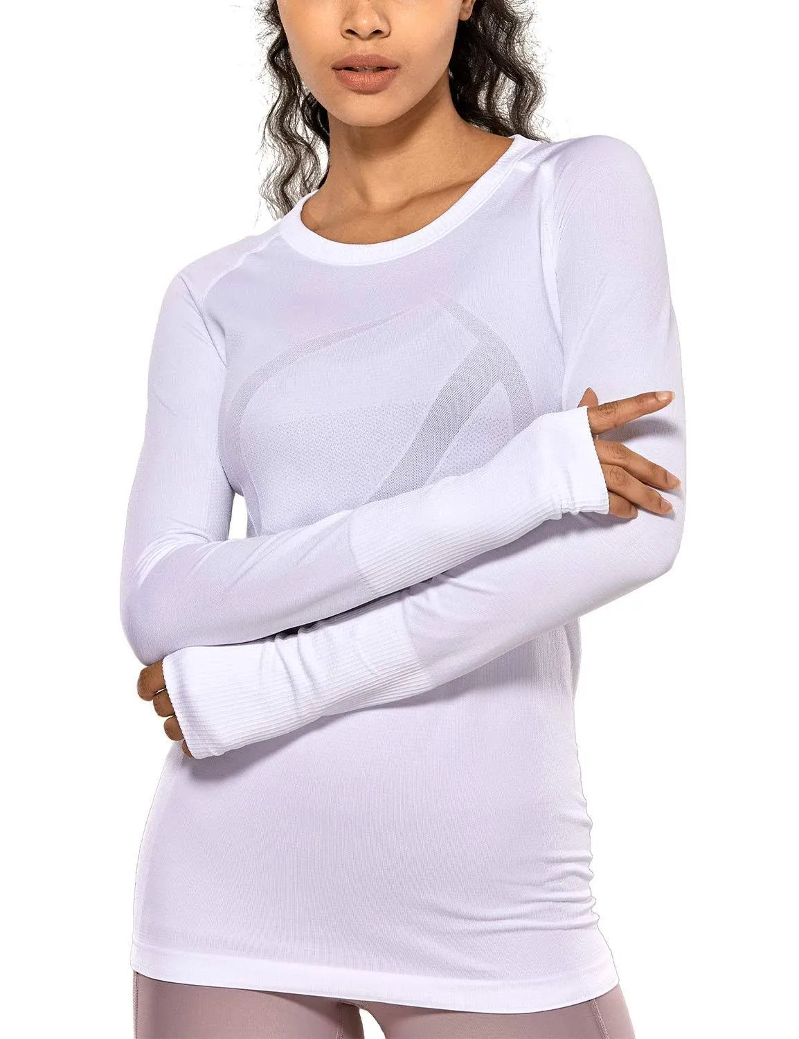 Crz Yoga Women's Seamless Athletic Long Sleeves Sports Running Shirt Breathable gym Workout Top