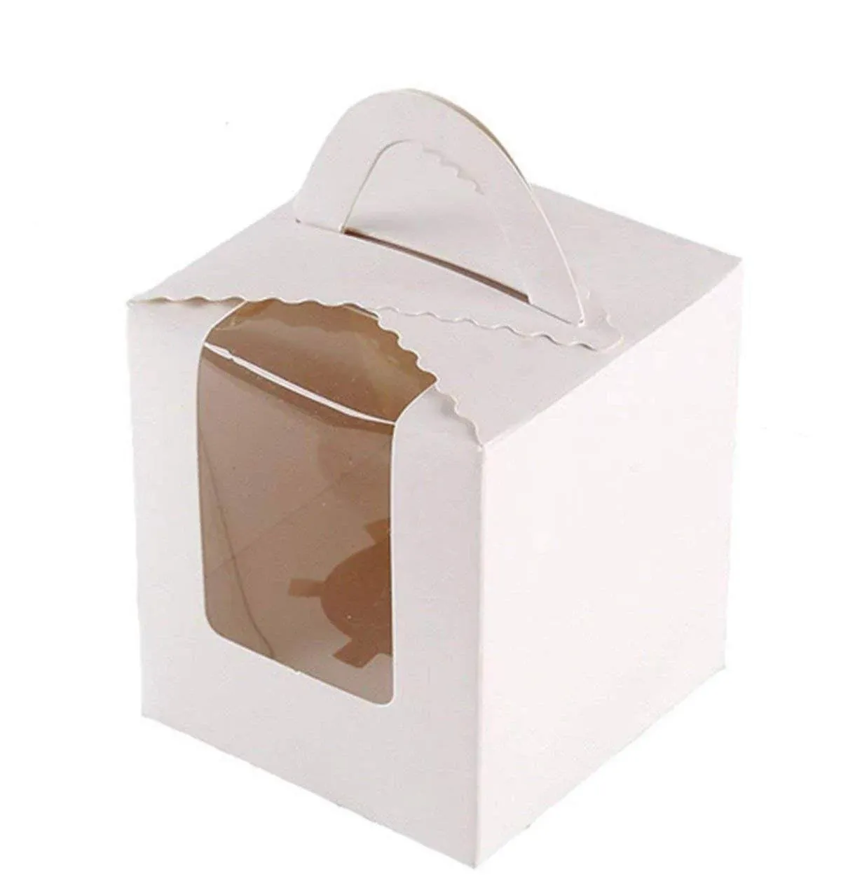 50 Pcs Single White Cupcakes Containers Gift Boxes with Window Inserts Handle fo