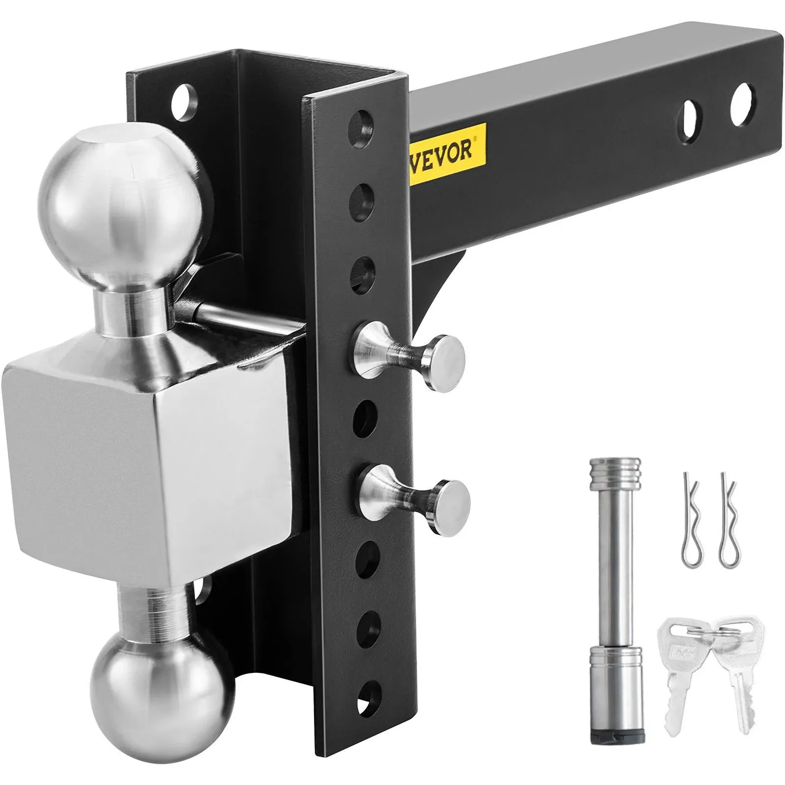 VEVOR Adjustable Trailer Hitch, 6" Rise & Drop Hitch Ball Mount 2.5" Receiver Hollow Tube 14,000 LBS Rating, 2 and 2-5/16 Inch Stainless Steel Balls w/Key Lock, for Automotive Trucks Trailers Towing