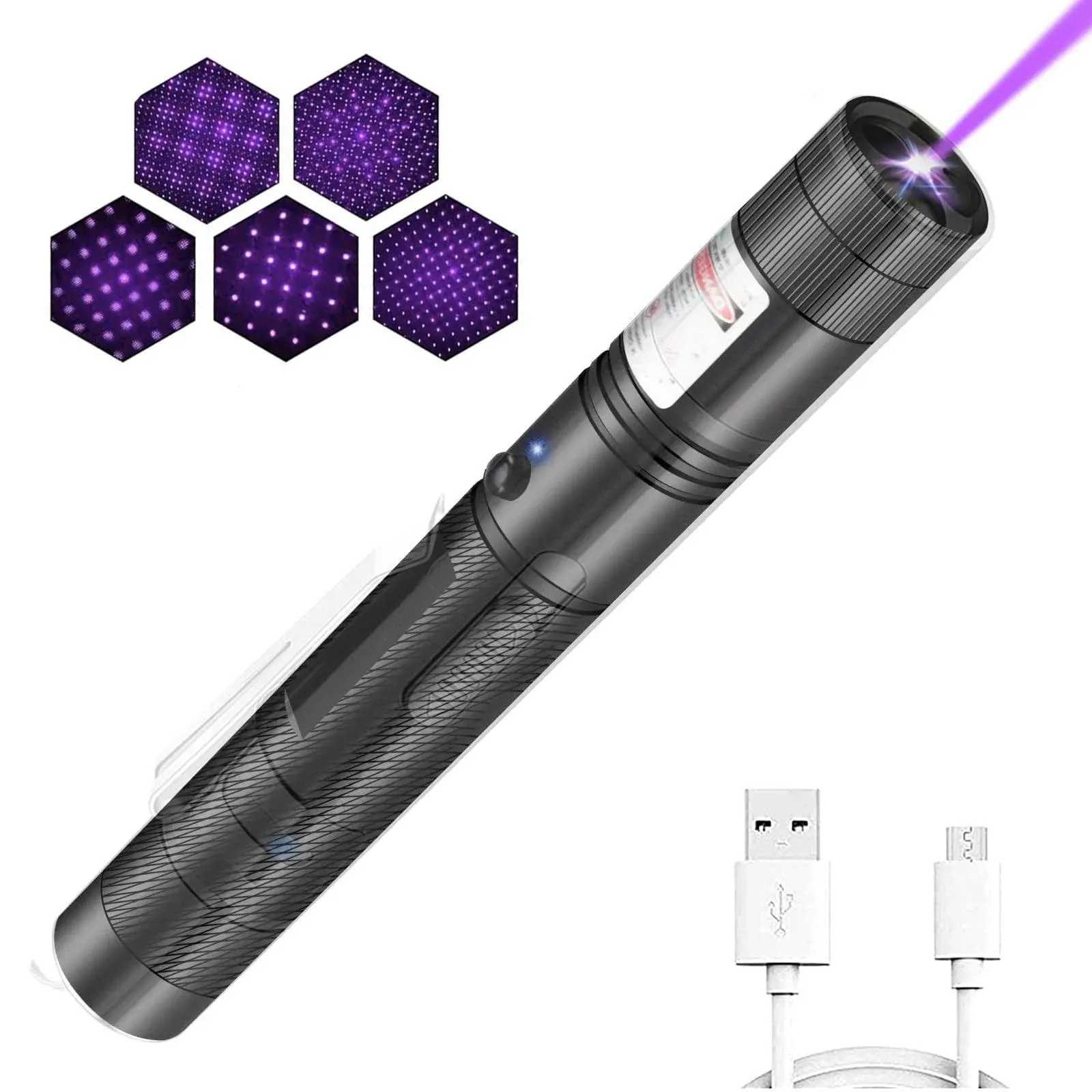 YEHUOT Long Range Tactical Blue Purple Laser Beam Flashligh with USB 