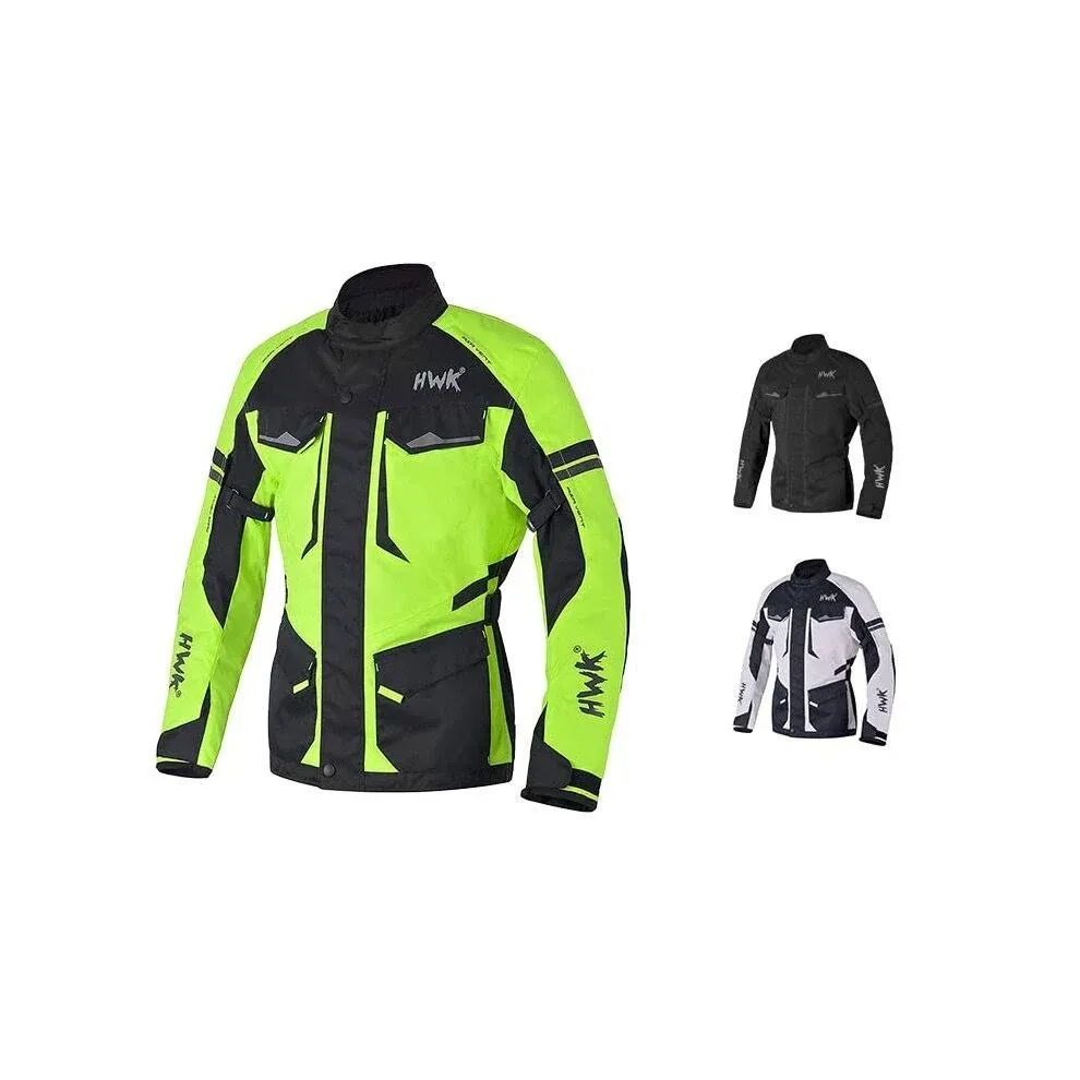 HWK Motorcycle Jacket for Men Adventure/Touring with Cordura Textile Fabric for Motorbike Riding and Impact Protection Armor (Hi-Vis Green, 3XL)