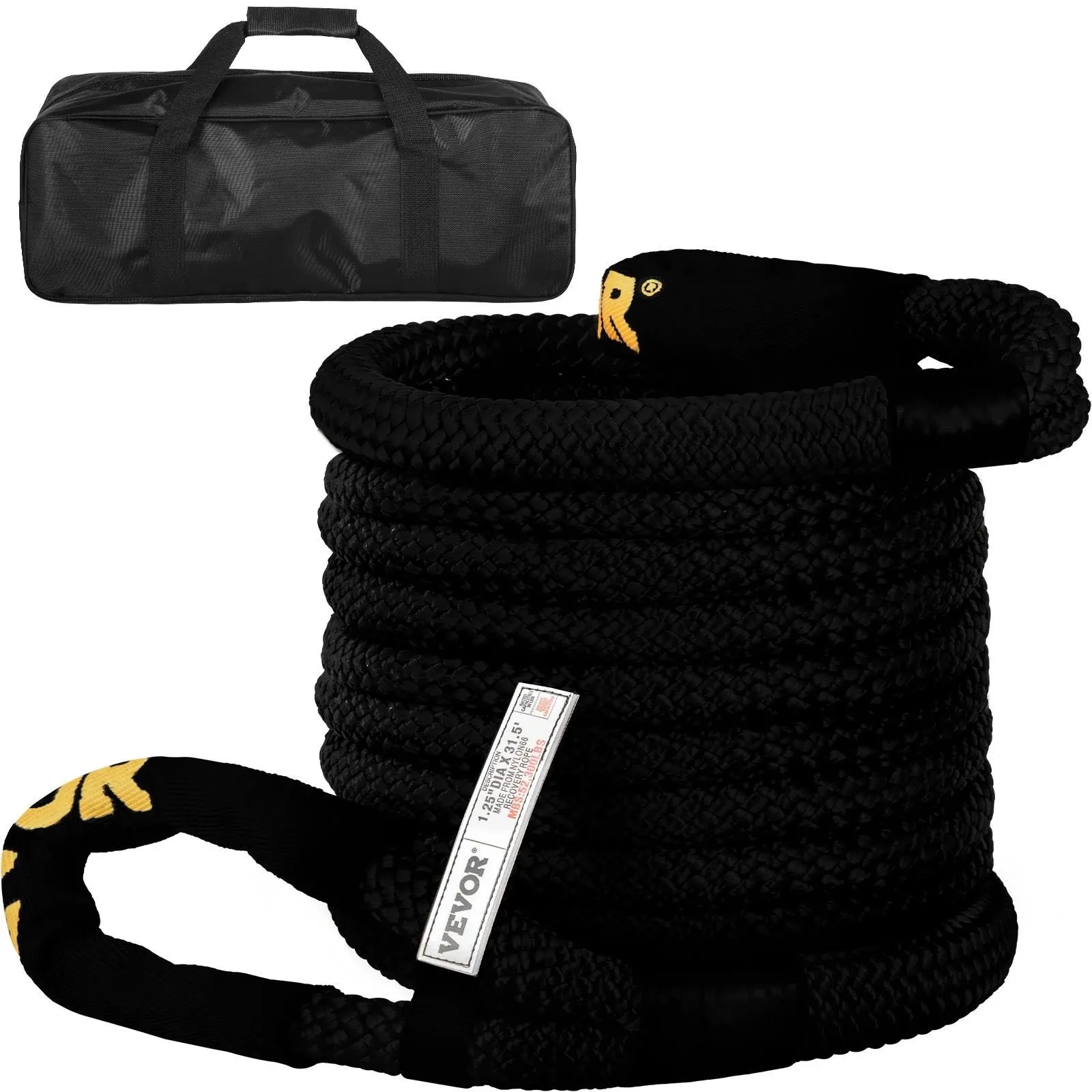 VEVOR 31.5' Recovery Tow Rope Heavy Duty Nylon Double Braided Kinetic Energy Rope Loops and Protective Sleeves