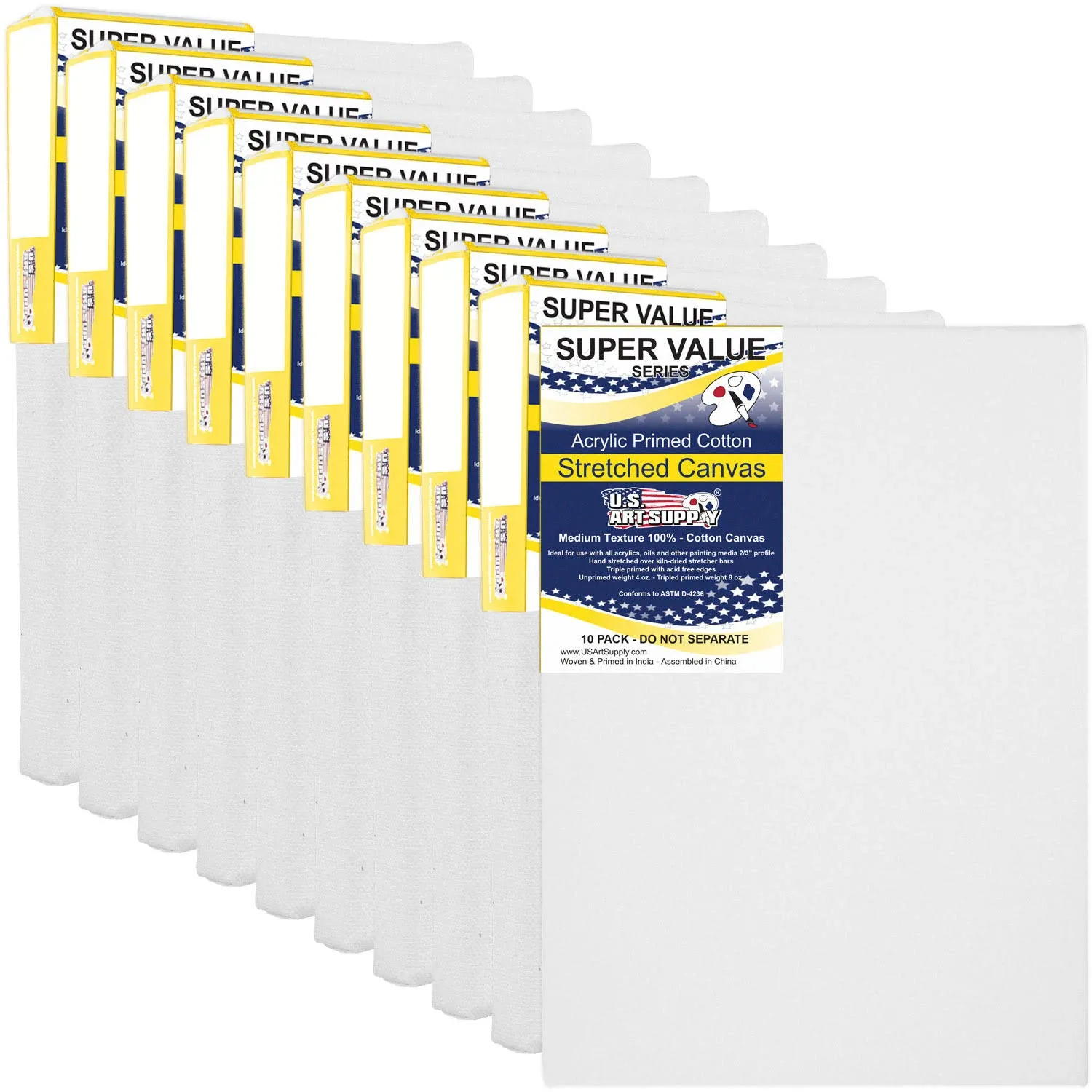 8 x 10 inch Super Value Quality Acid Free 12-Ounce Stretched Canvas 10-Pack