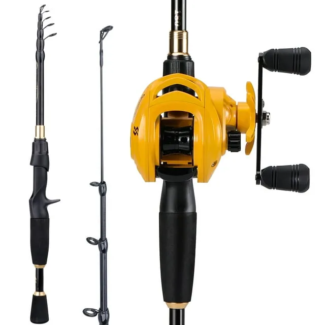 Sougayilang Casting Fishing Rod and Reel Combo Telescopic Pole with 7.2:1 High Speed Baitcaster Reel