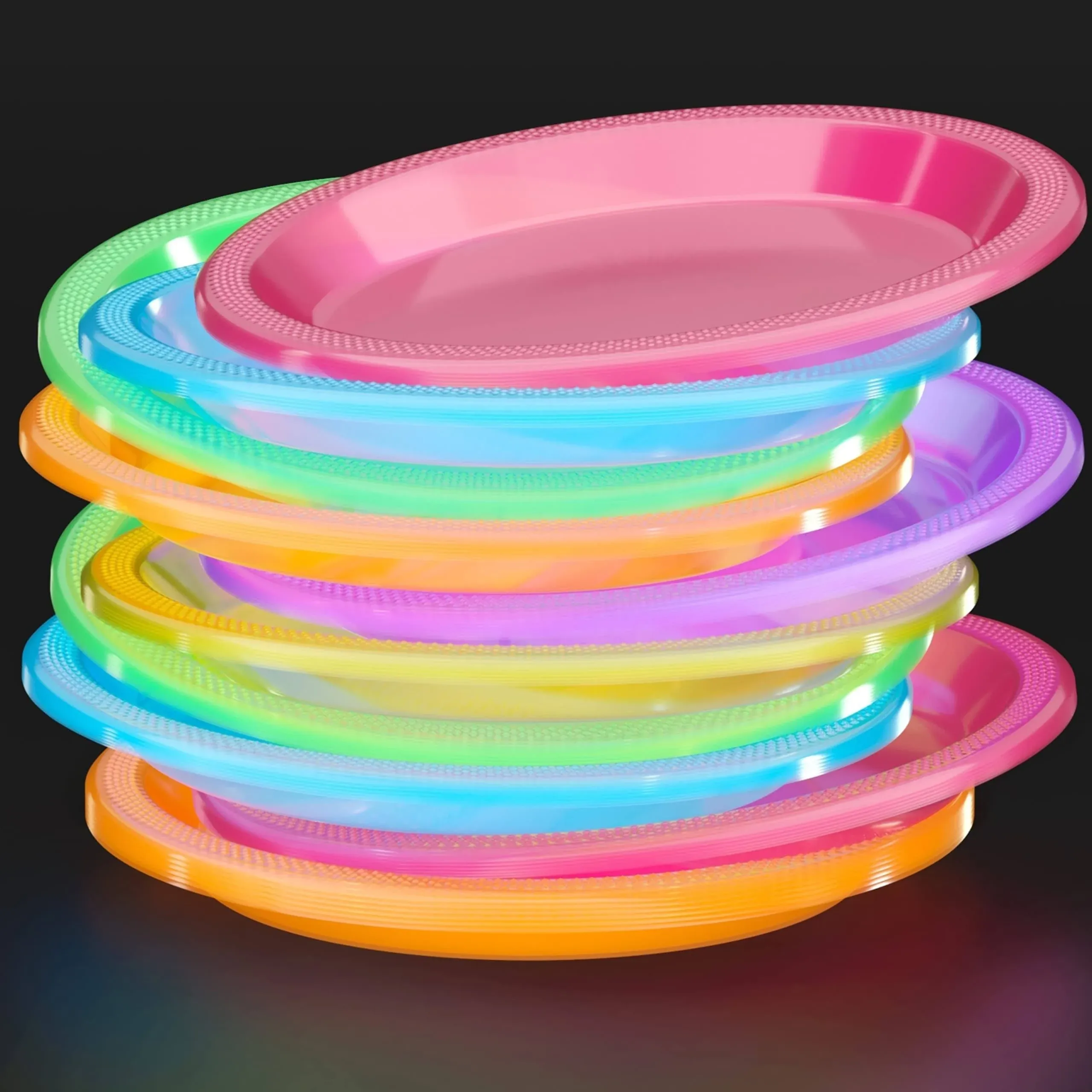 9 In. Neon Assorted Color Plastic Plates - 60 Ct